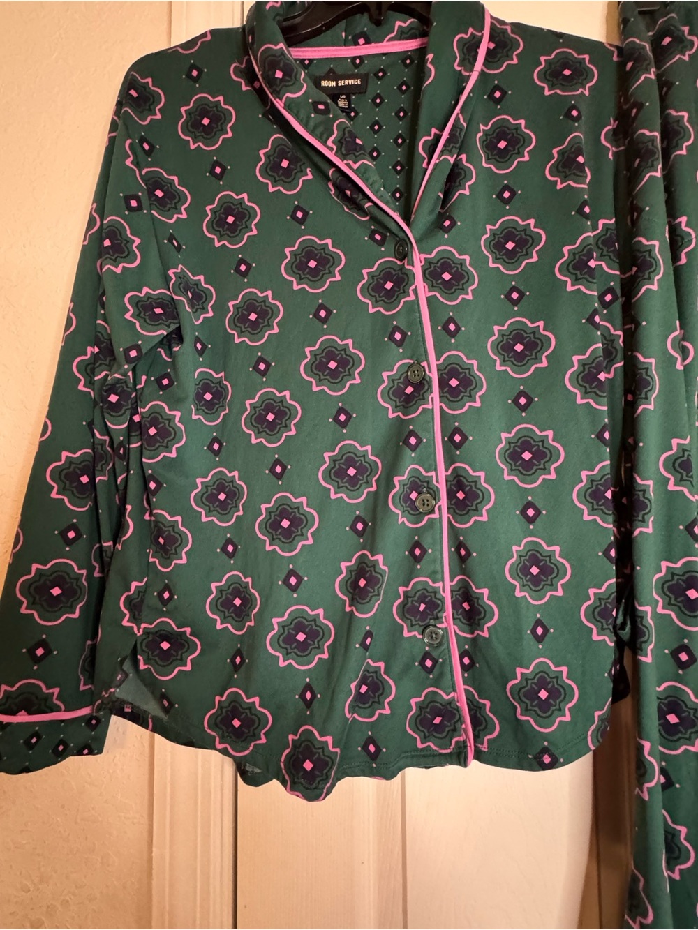 Room service Pajama Set with Pink Piping - Picture 2 of 6